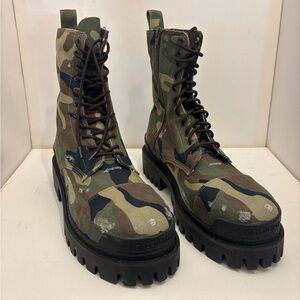 Balenciaga Green and Brown Camouflage Boots